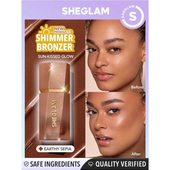 SHEGLAM Liquid Shimmer Bronzer – Earthy Sepia | Medium to Deep Skin | Warm Brown - Picture 4 of 10